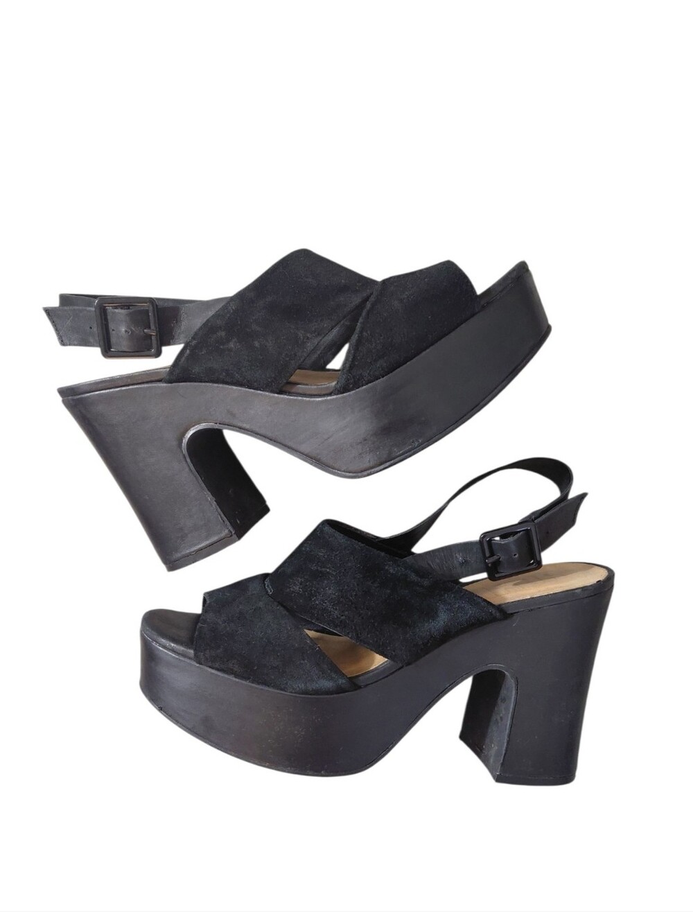 Shutz Black Platform Slingback Sandals Women's Chunky Block Heel Size 9